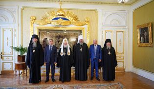 Состоялась встреча Святейшего Патриарха Кирилла с главой Чувашской Республики О.А. Николаевым и митрополитом Чебоксарским Савватием